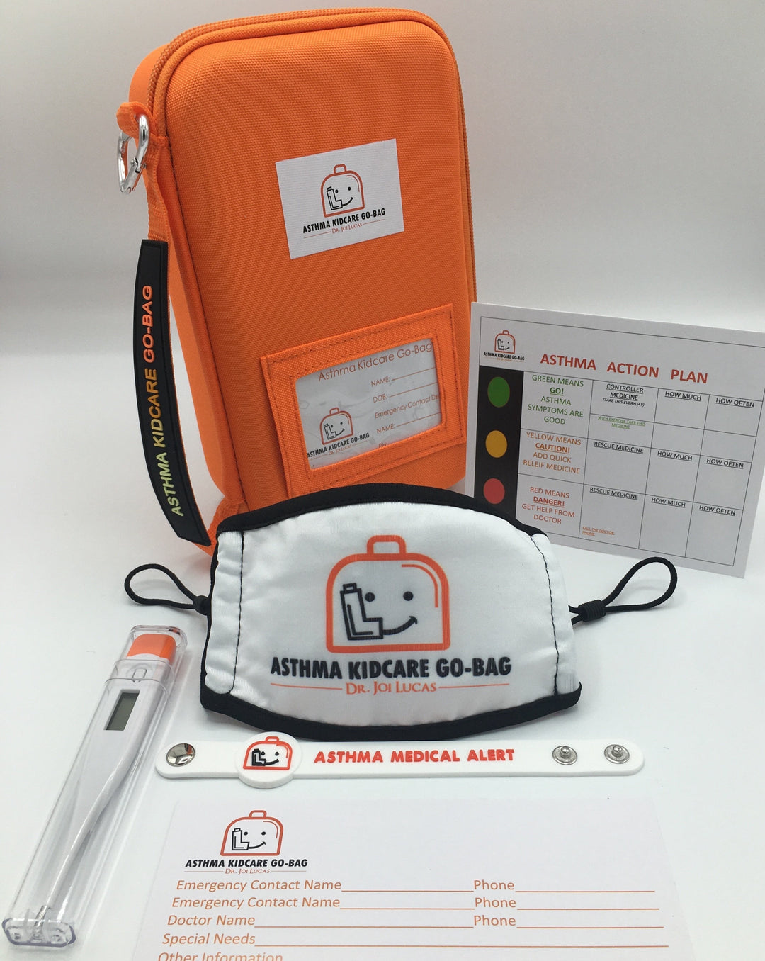 Asthma KidCare Go-Bag Plus (Contains - Face Mask, Digital Thermometer, and More)